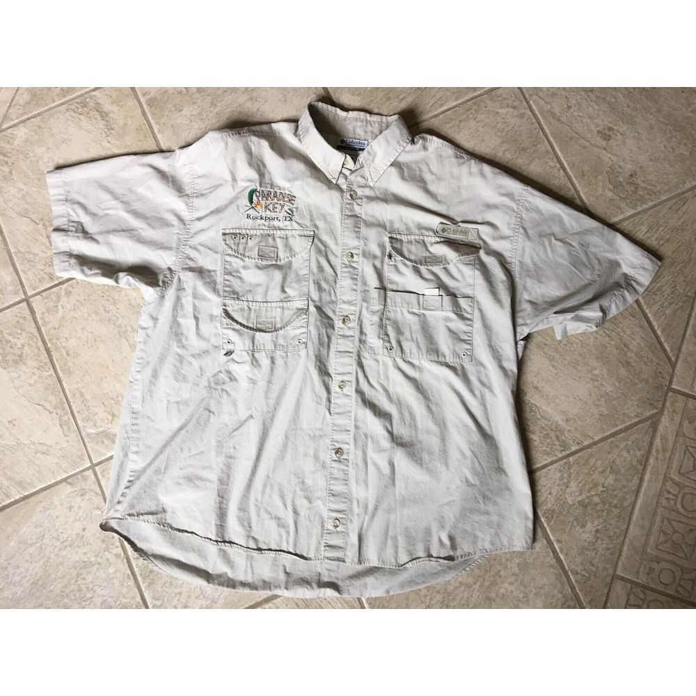 COLUMBIA Men's PFG Paradise Key Nylon Fishing Shirt Khaki Vented Size XL
